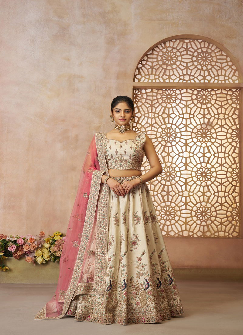 Kf 35 White Zari Silk Embroidery Work Lehenga Choli & Dupatta Wholesale Market In Surat With Price